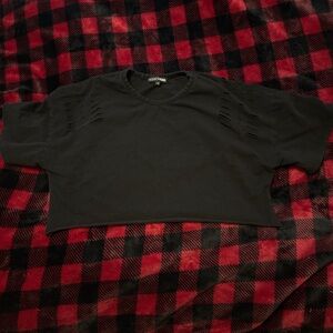 Black Cropped Top with Distressed Sleeves